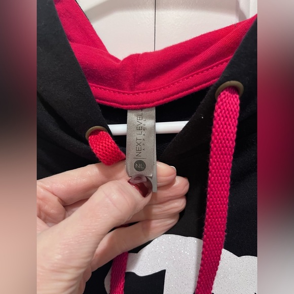 Swim Mom Oversized SzL Lightweight Hoodie Black W/Red & Blue Glitter Bling - Picture 6 of 6